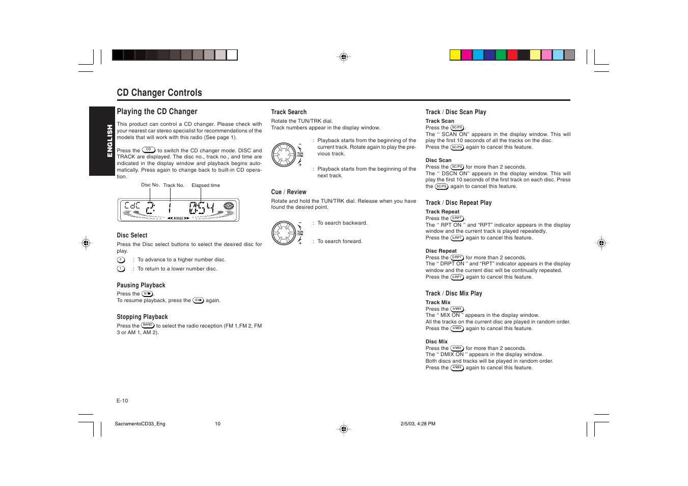 Cd changer controls, Playing the cd changer | Blaupunkt Sacramento CD33 User Manual | Page 11 / 65