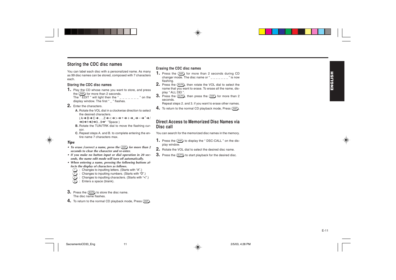 Storing the cdc disc names | Blaupunkt Sacramento CD33 User Manual | Page 12 / 65