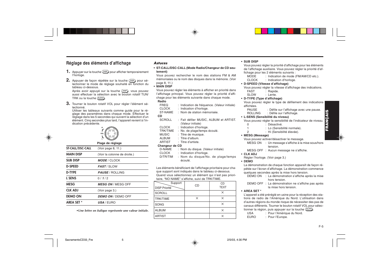 Réglage des éléments d’affichage 1 | Blaupunkt Sacramento CD33 User Manual | Page 22 / 65