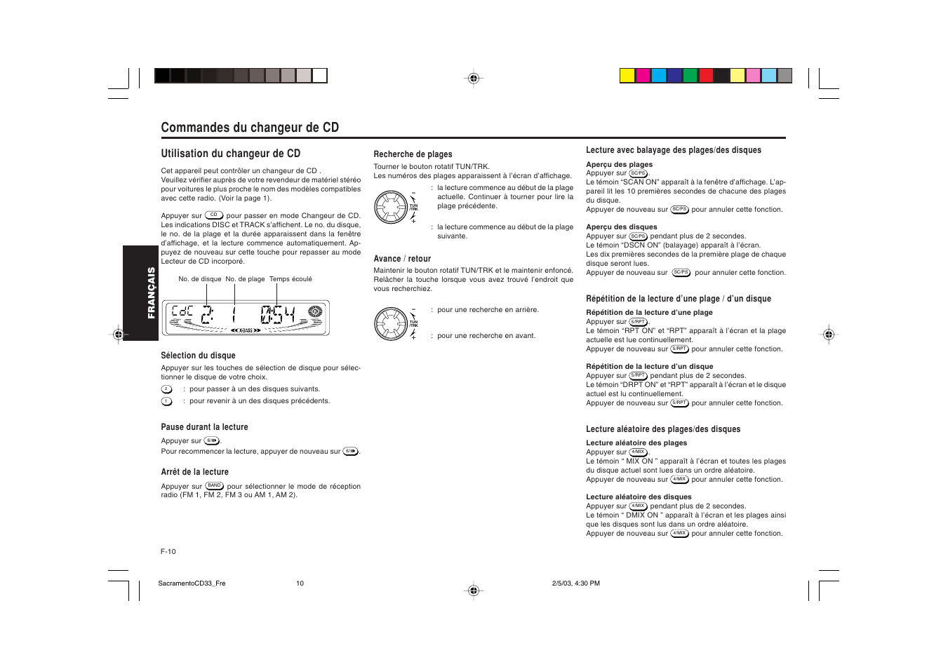 Commandes du changeur de cd, Utilisation du changeur de cd | Blaupunkt Sacramento CD33 User Manual | Page 27 / 65