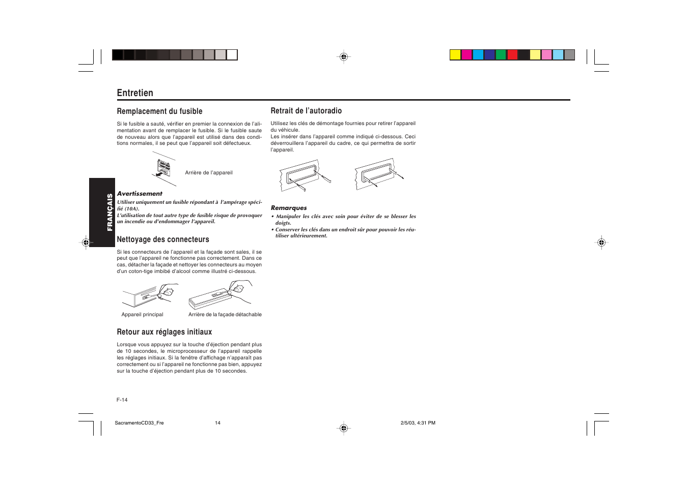 Entretien | Blaupunkt Sacramento CD33 User Manual | Page 31 / 65