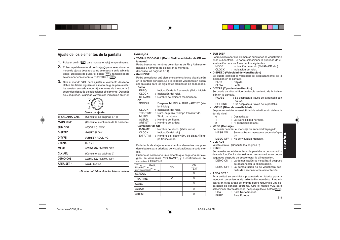 Ajuste de los elementos de la pantalla 1 | Blaupunkt Sacramento CD33 User Manual | Page 38 / 65