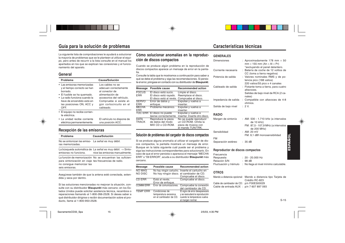 General recepción de las emisoras | Blaupunkt Sacramento CD33 User Manual | Page 48 / 65