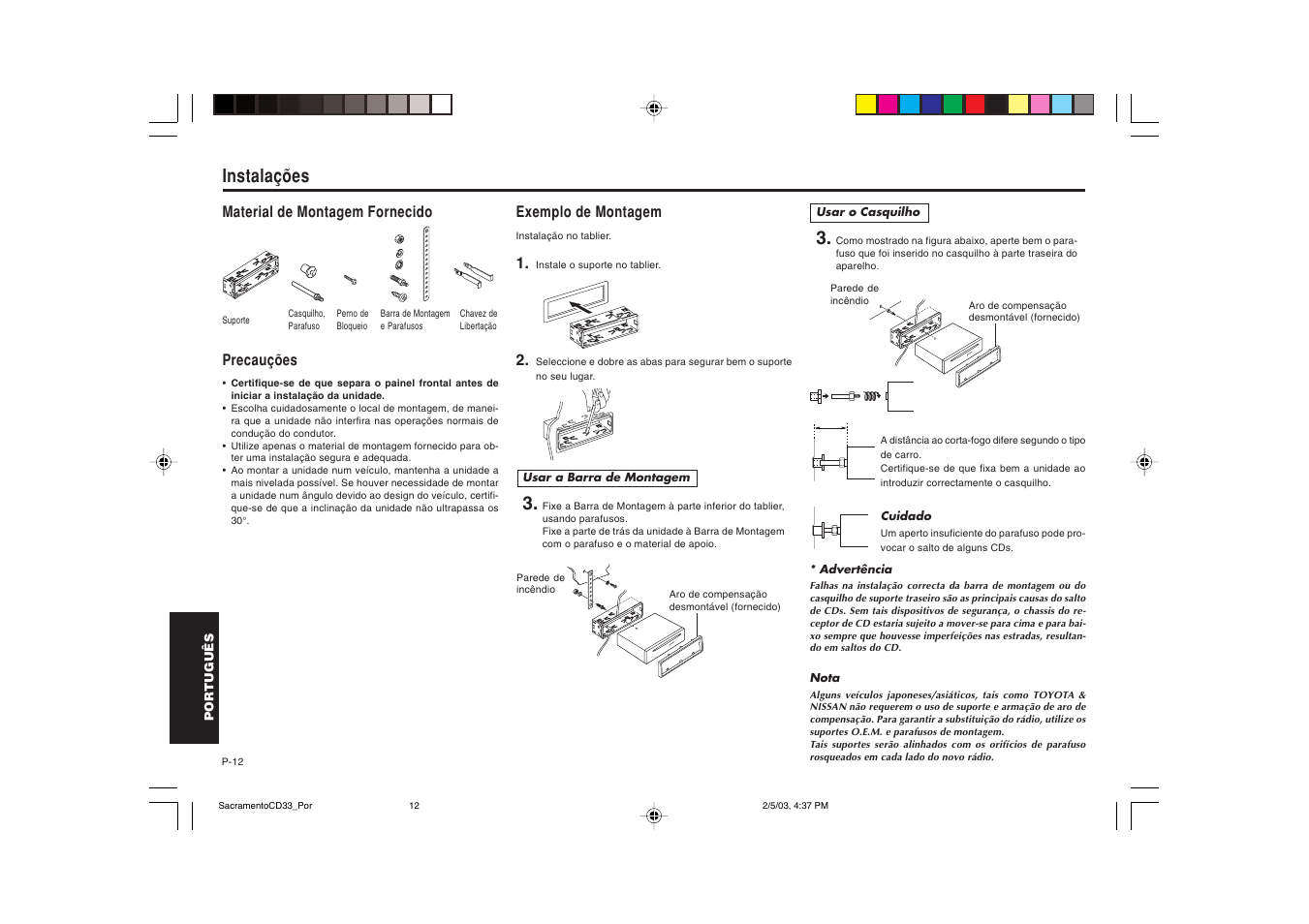 Instalações | Blaupunkt Sacramento CD33 User Manual | Page 61 / 65