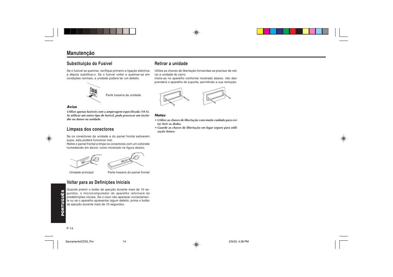 Manutenção | Blaupunkt Sacramento CD33 User Manual | Page 63 / 65