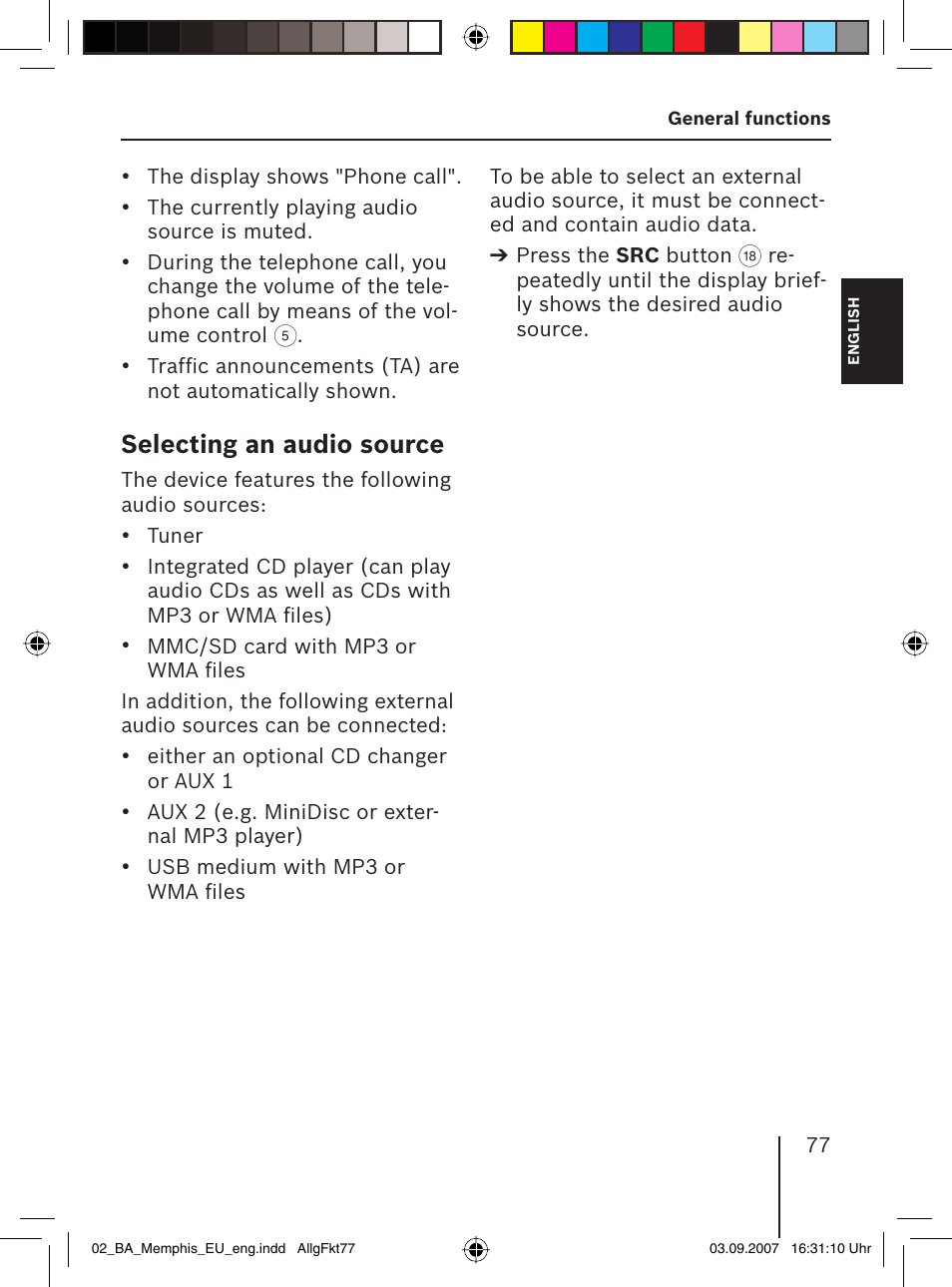 Selecting an audio source | Blaupunkt MEMPHIS MP66 7 646 520 310 User Manual | Page 13 / 77
