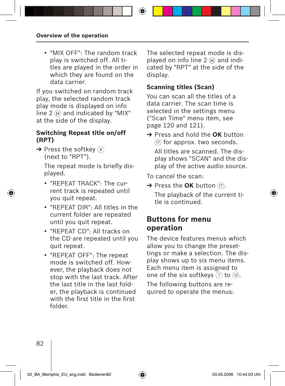 Buttons for menu operation | Blaupunkt MEMPHIS MP66 7 646 520 310 User Manual | Page 18 / 77