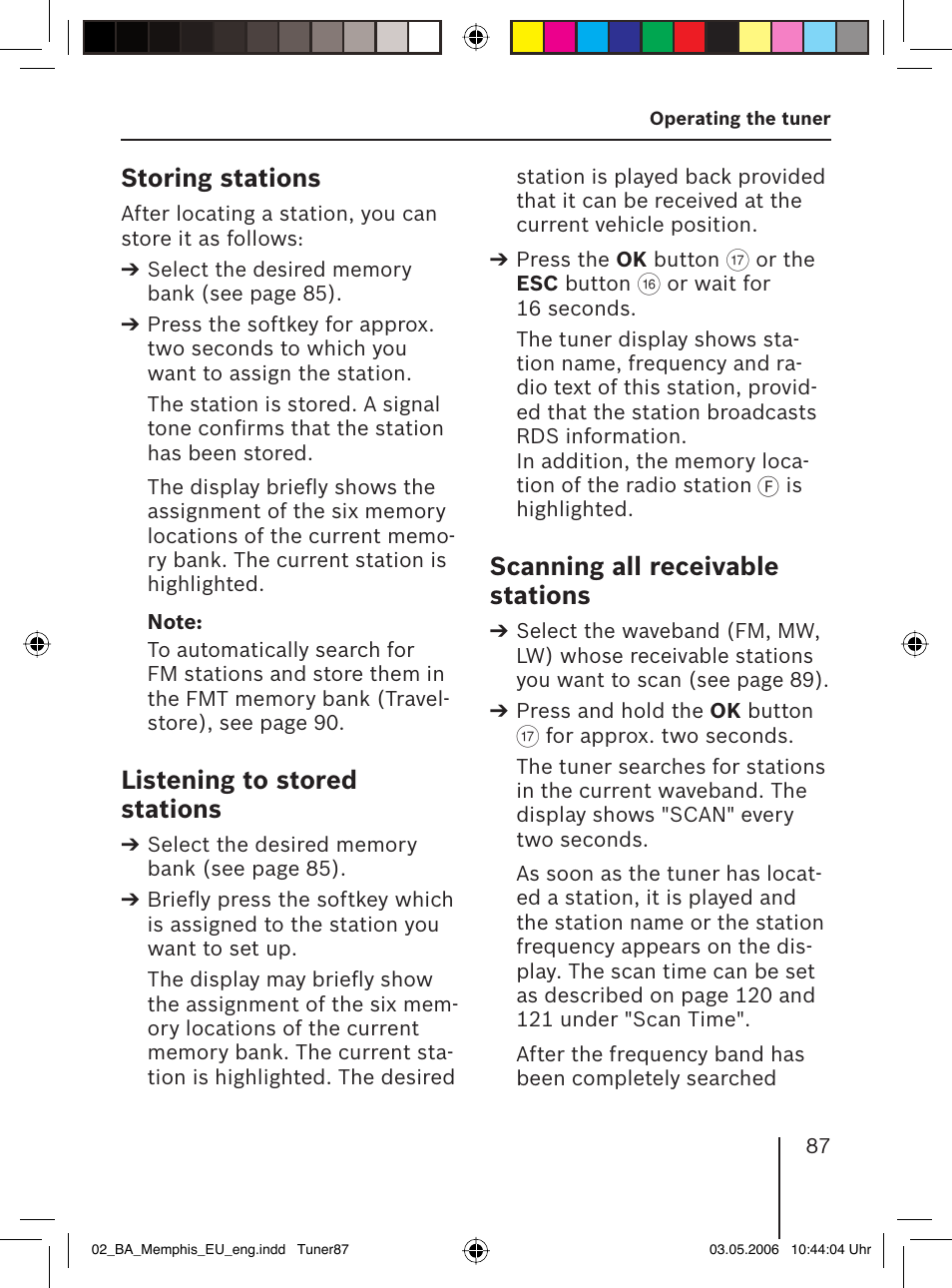Storing stations, Listening to stored stations, Scanning all receivable stations | Blaupunkt MEMPHIS MP66 7 646 520 310 User Manual | Page 23 / 77
