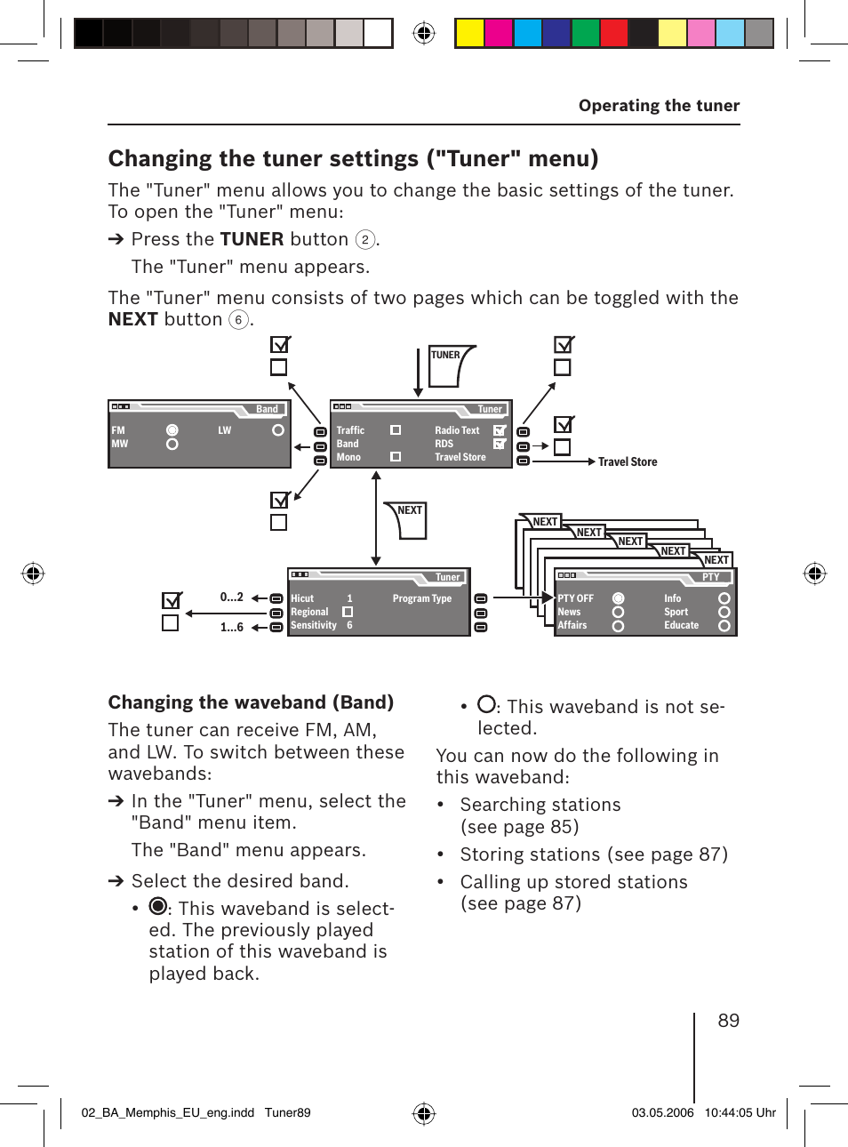 Changing the tuner settings ( "tuner" menu) | Blaupunkt MEMPHIS MP66 7 646 520 310 User Manual | Page 25 / 77