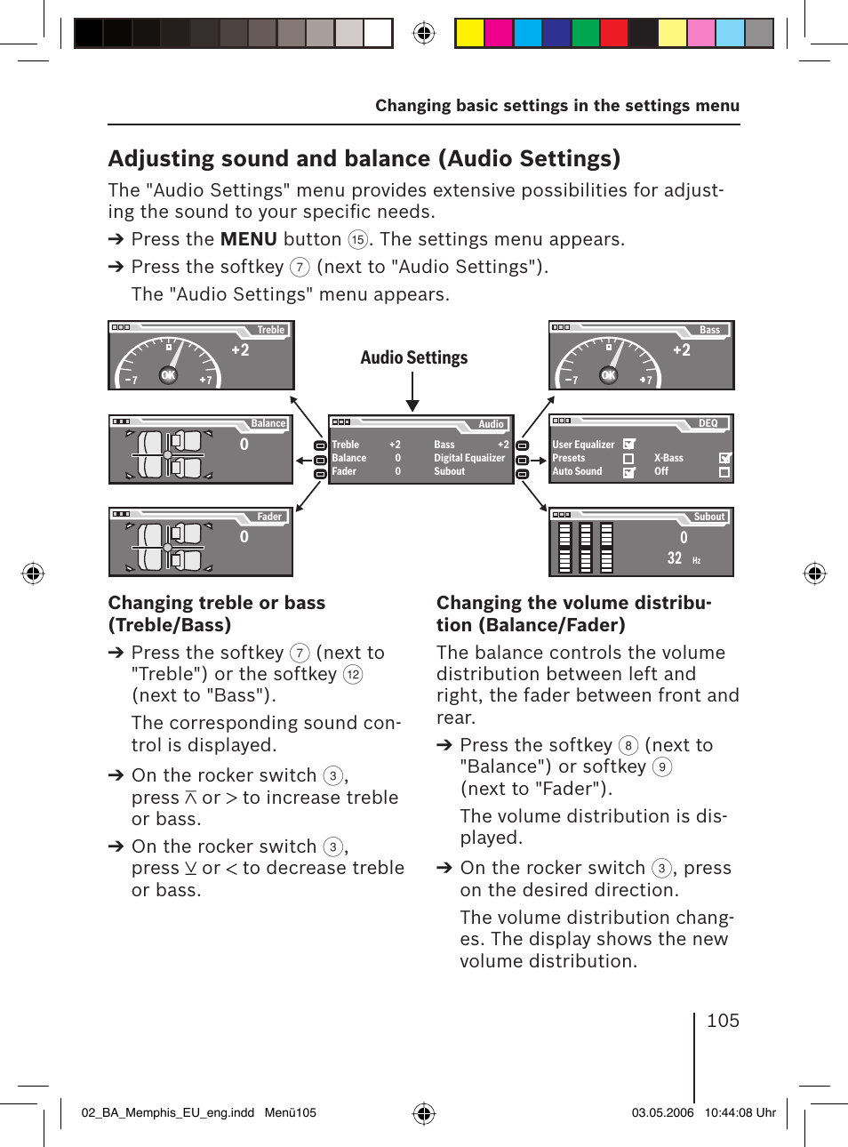 Adjusting sound and balance ( audio settings) | Blaupunkt MEMPHIS MP66 7 646 520 310 User Manual | Page 41 / 77