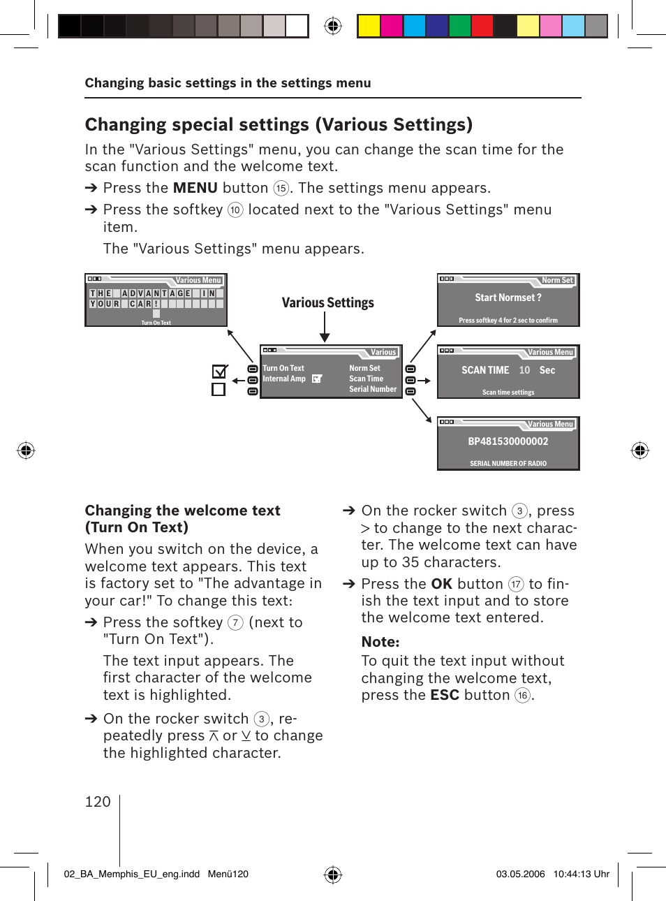 Changing special settings ( various settings) | Blaupunkt MEMPHIS MP66 7 646 520 310 User Manual | Page 56 / 77