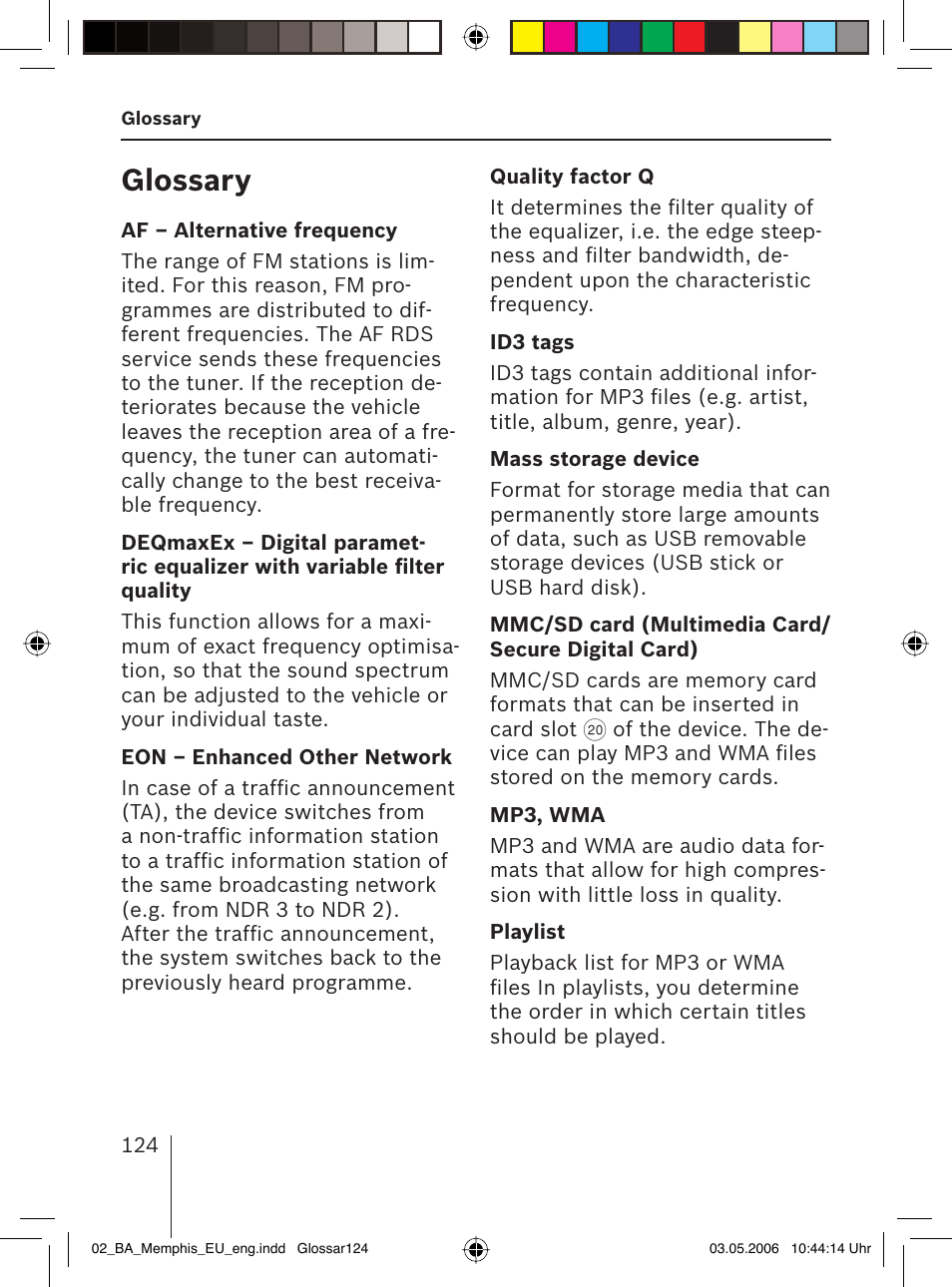 Glossary | Blaupunkt MEMPHIS MP66 7 646 520 310 User Manual | Page 60 / 77