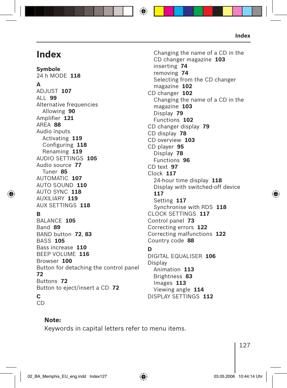 Index | Blaupunkt MEMPHIS MP66 7 646 520 310 User Manual | Page 63 / 77