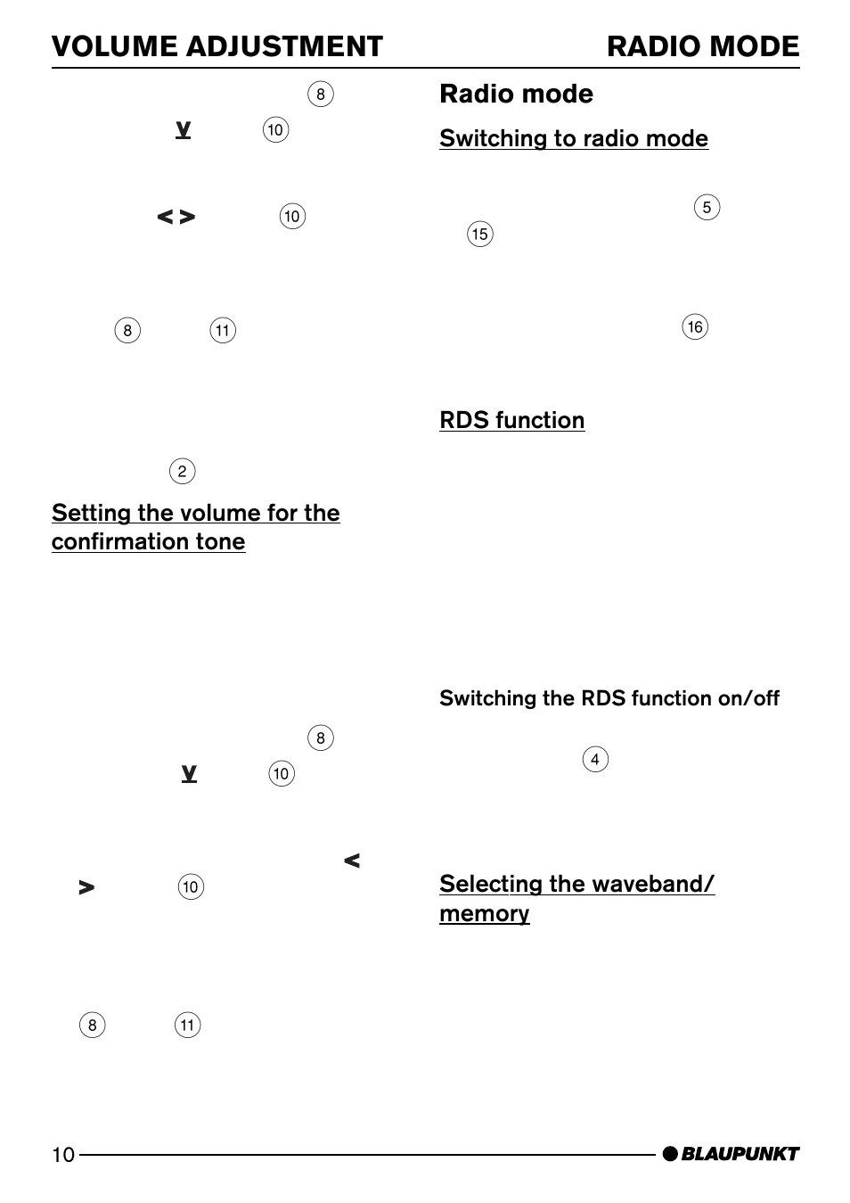Volume adjustment radio mode, Radio mode | Blaupunkt HEIDELBERG CD51 User Manual | Page 10 / 27