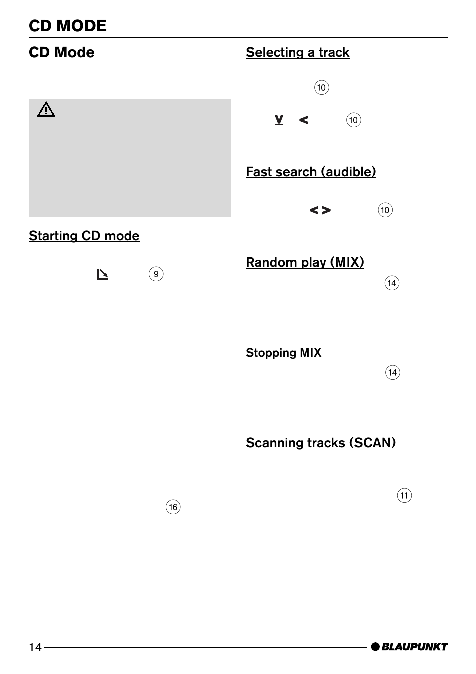 Cd mode 14, Cd mode | Blaupunkt HEIDELBERG CD51 User Manual | Page 14 / 27