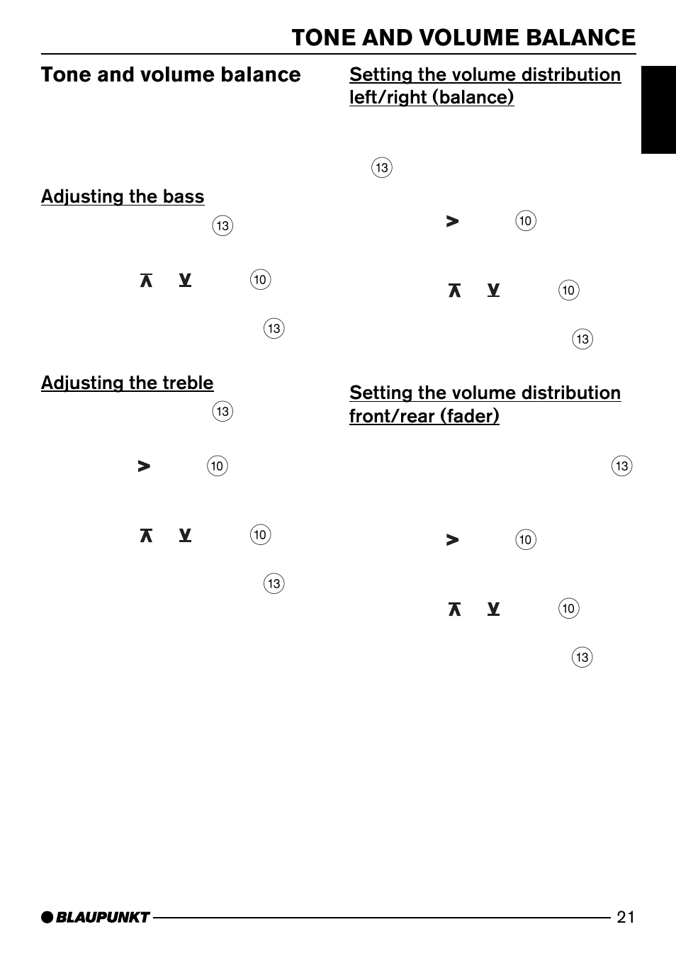 Tone and volume balance | Blaupunkt HEIDELBERG CD51 User Manual | Page 21 / 27