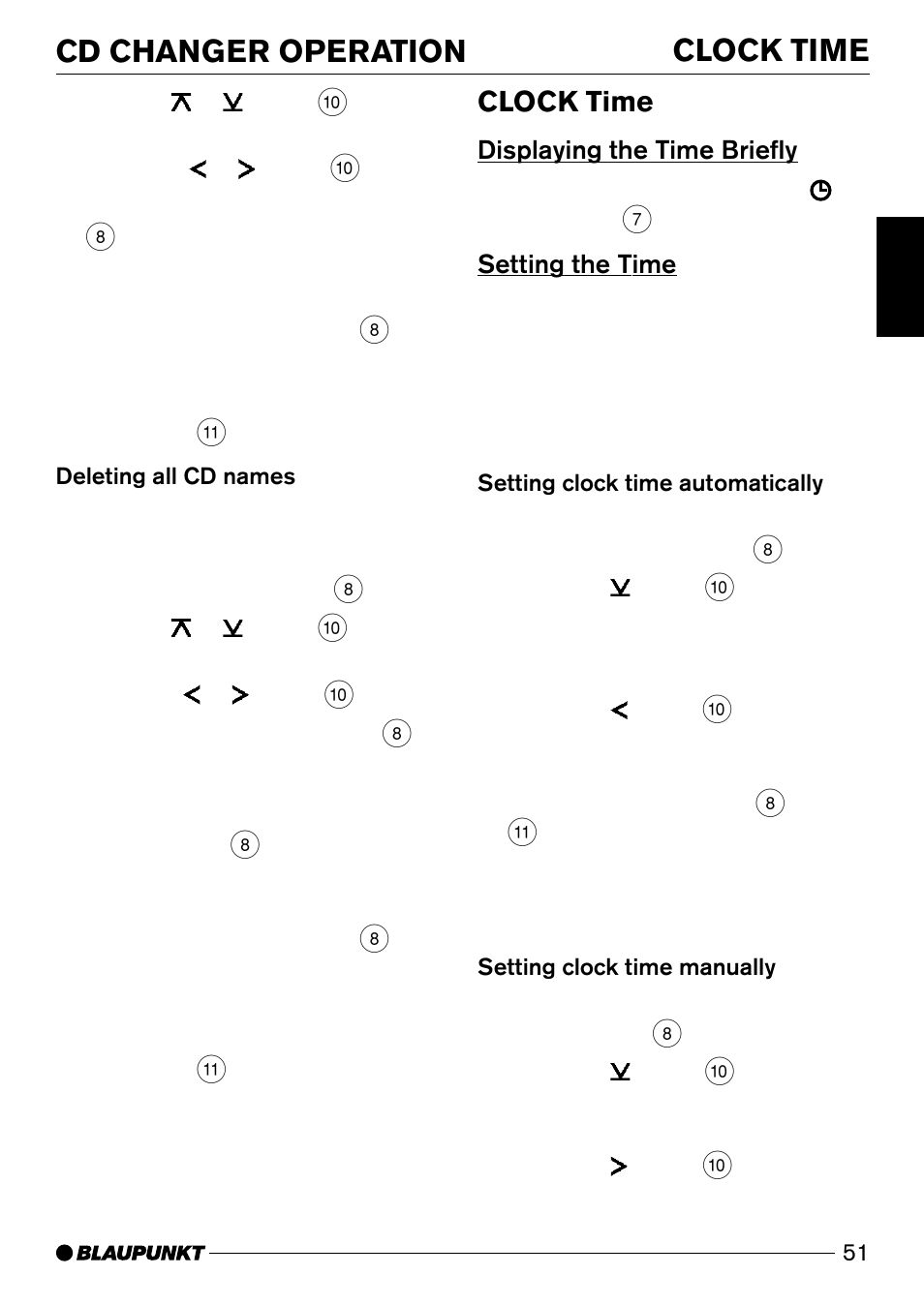 Cd changer operation, Clock time | Blaupunkt Acapulco CD51 User Manual | Page 21 / 30