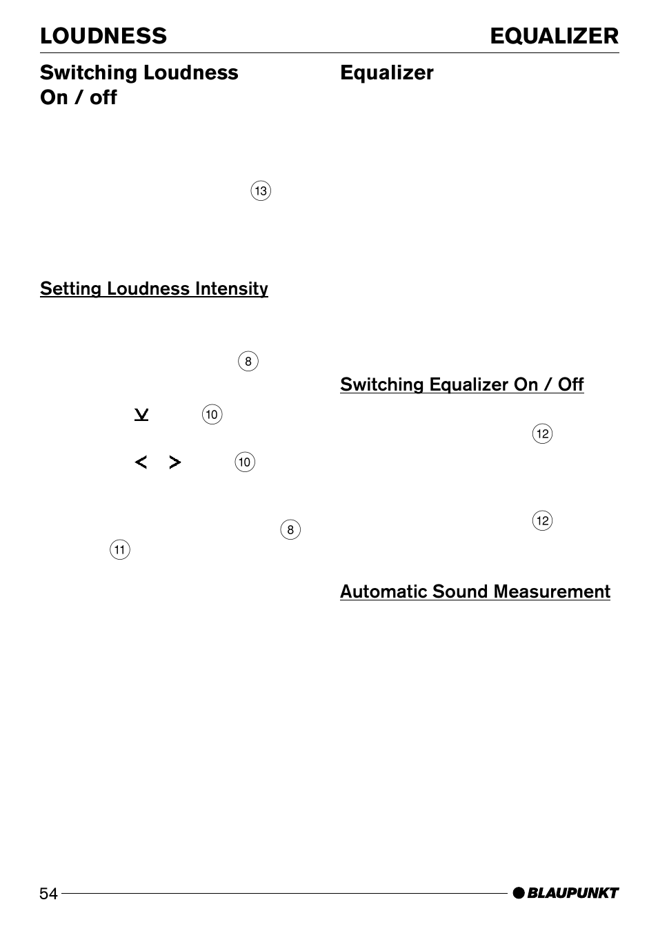 Equalizer, Loudness, Switching loudness on / off | Blaupunkt Acapulco CD51 User Manual | Page 24 / 30