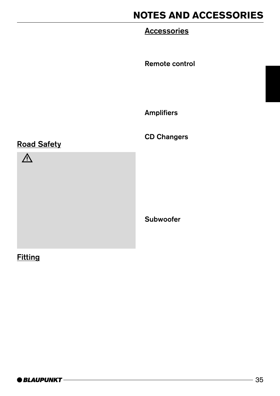 Road safety, Fitting, Accessories | Blaupunkt Acapulco CD51 User Manual | Page 5 / 30