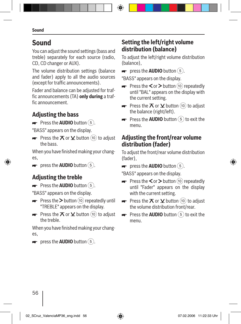 Sound, Adjusting the bass, Adjusting the treble | Blaupunkt SANTA CRUZ MP36 User Manual | Page 27 / 33