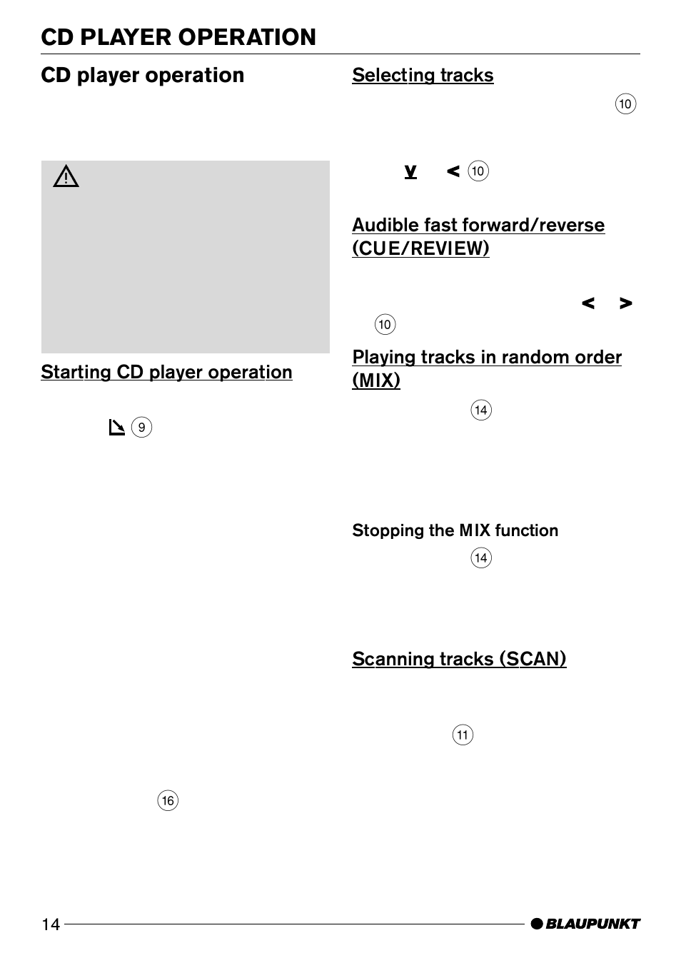 Cd player operation | Blaupunkt CD50 User Manual | Page 13 / 30