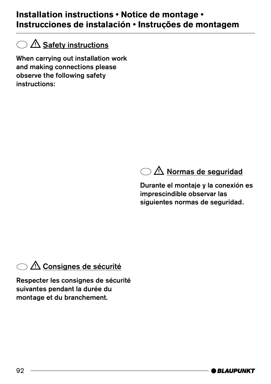 Normas de seguridad, Safety instructions, Consignes de sécurité | Blaupunkt CD50 User Manual | Page 26 / 30