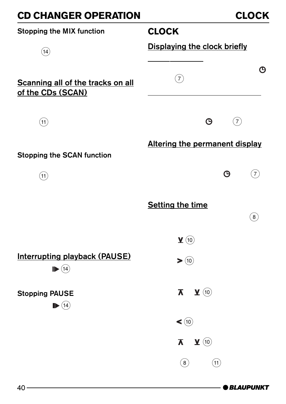 Clock cd changer operation, Clock | Blaupunkt DJ50 User Manual | Page 19 / 25