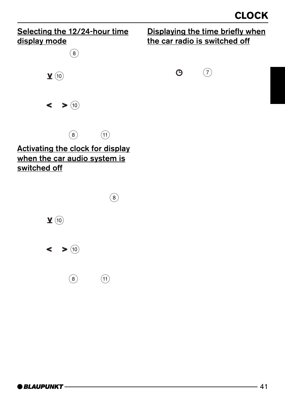 Clock, Selecting the 12/24-hour time display mode | Blaupunkt DJ50 User Manual | Page 20 / 25
