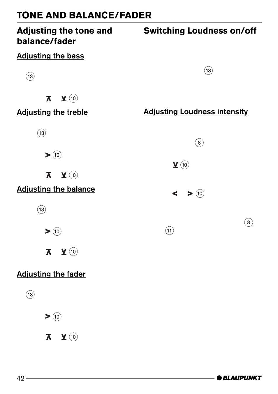 Tone and balance/fader, Adjusting the tone and balance/fader, Switching loudness on/off | Blaupunkt DJ50 User Manual | Page 21 / 25