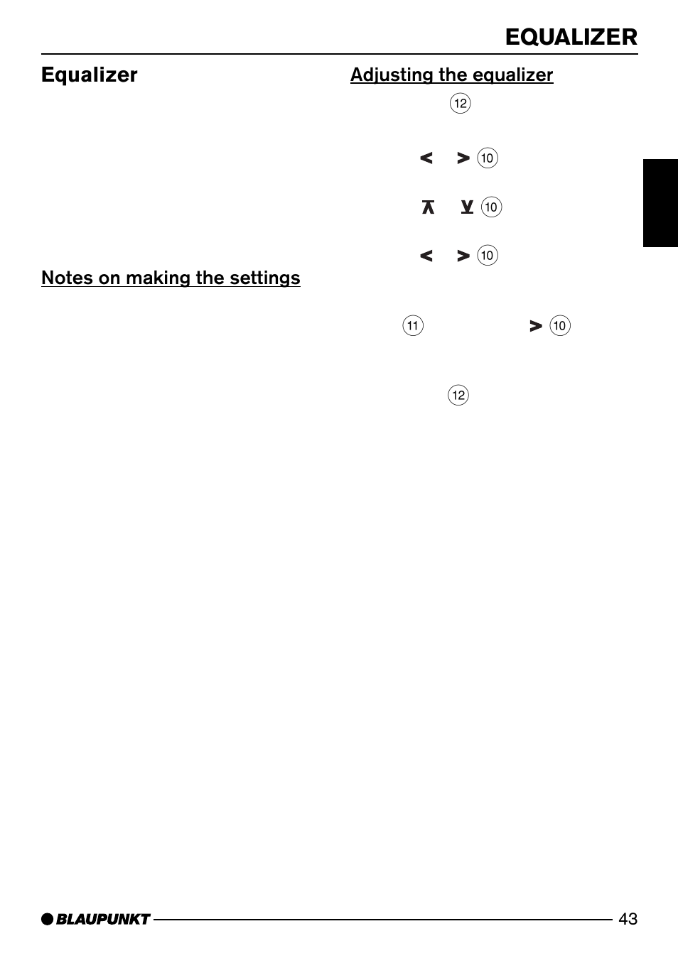 Equalizer, Adjusting the equalizer | Blaupunkt DJ50 User Manual | Page 22 / 25