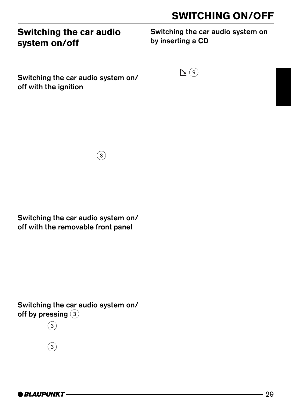 Switching on/off, Switching the car audio system on/off | Blaupunkt DJ50 User Manual | Page 8 / 25