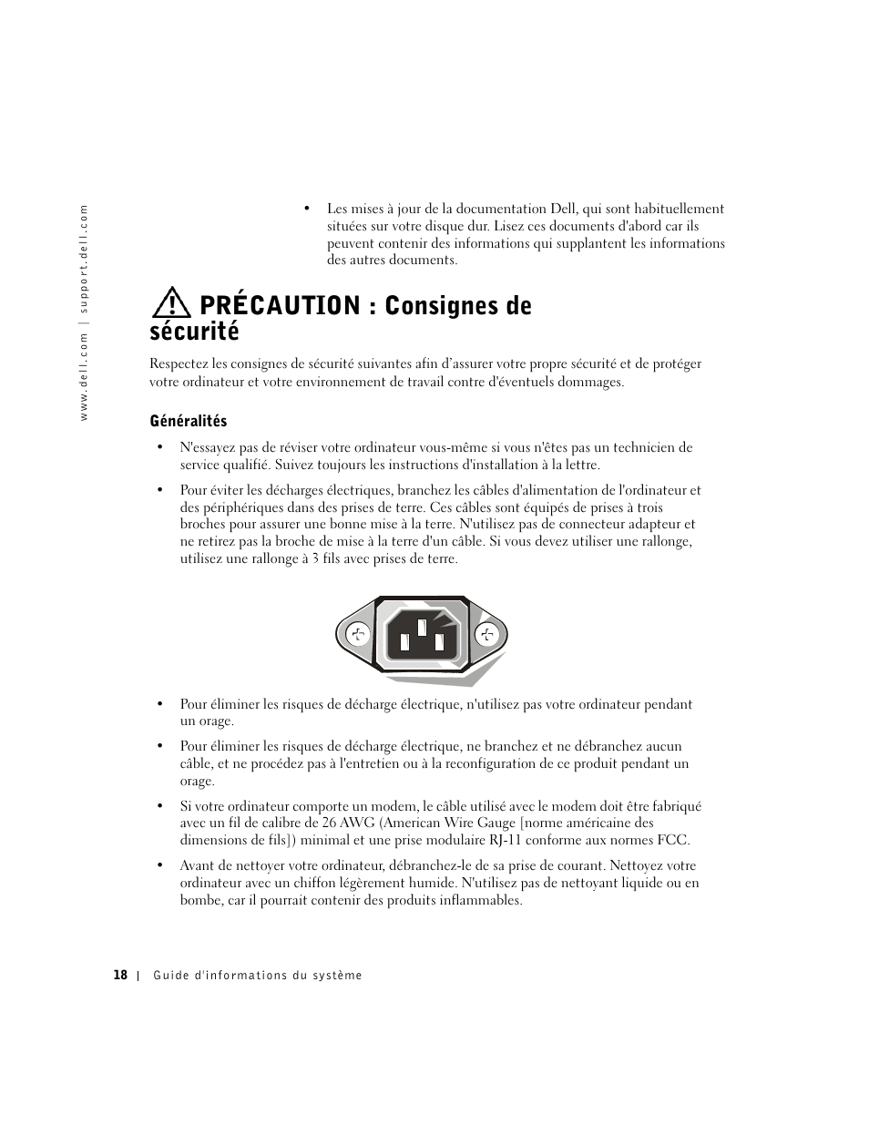Précaution : consignes de sécurité, Généralités | Dell Precision 360 User Manual | Page 19 / 62