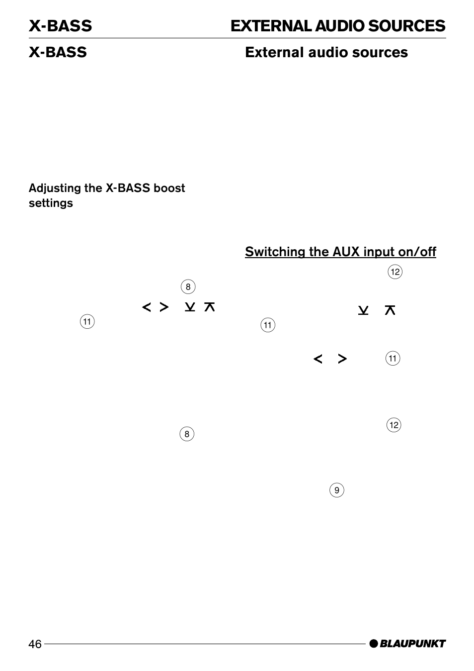 X-bass external audio sources, X-bass, External audio sources | Blaupunkt Canberra C31 User Manual | Page 24 / 26