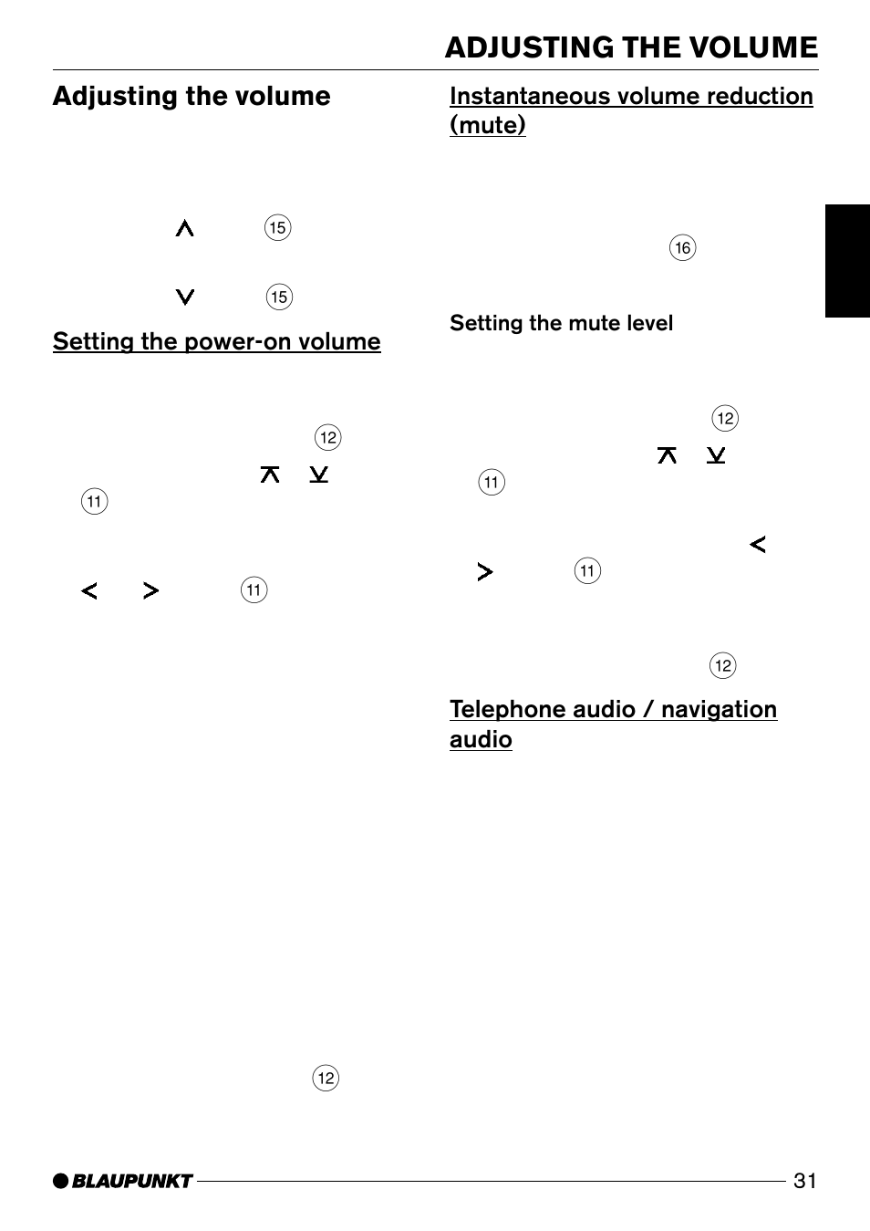 Adjusting the volume | Blaupunkt Canberra C31 User Manual | Page 9 / 26