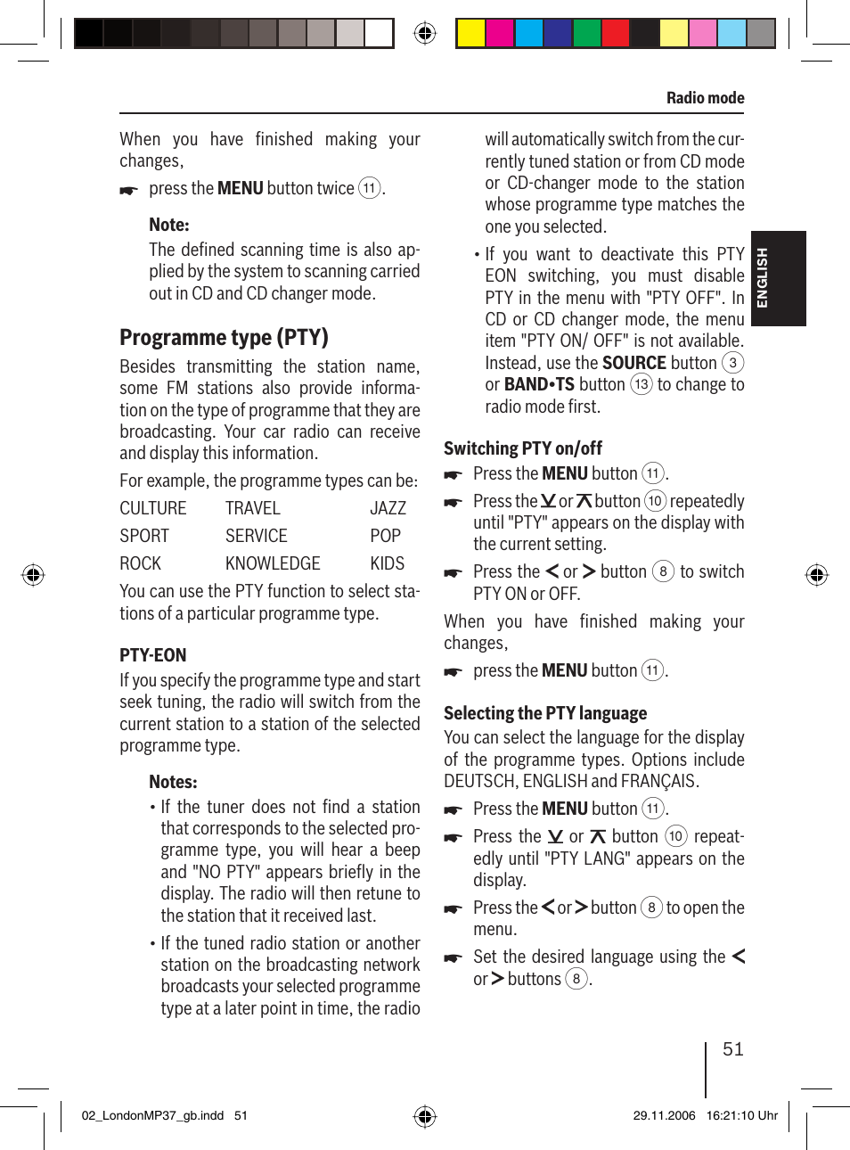 Programme type (pty) | Blaupunkt LONDON MP37 7 647 553 310 User Manual | Page 17 / 38