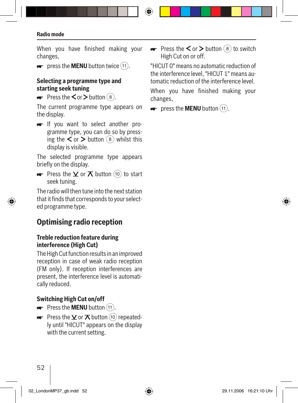 Optimising radio reception | Blaupunkt LONDON MP37 7 647 553 310 User Manual | Page 18 / 38