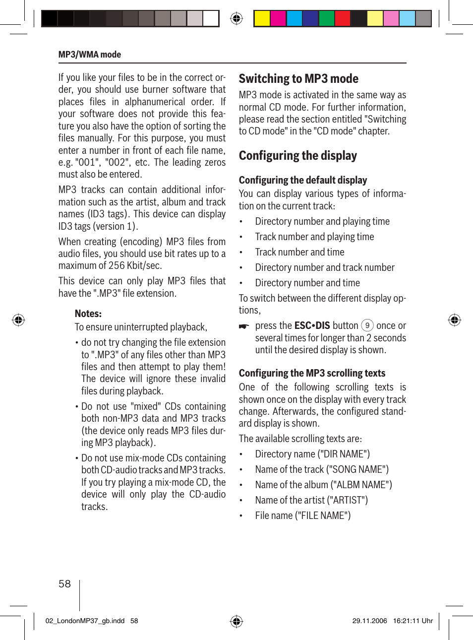 Switching to mp3 mode, Conﬁ guring the display | Blaupunkt LONDON MP37 7 647 553 310 User Manual | Page 24 / 38