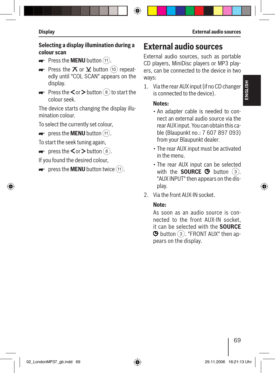 External audio sources | Blaupunkt LONDON MP37 7 647 553 310 User Manual | Page 35 / 38