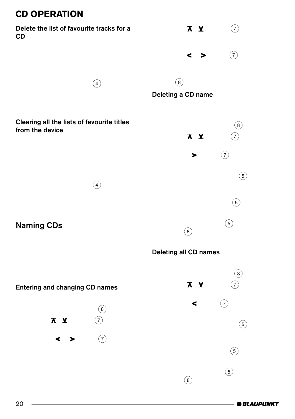 Cd operation, Naming cds | Blaupunkt Hamburg CD70 User Manual | Page 20 / 29