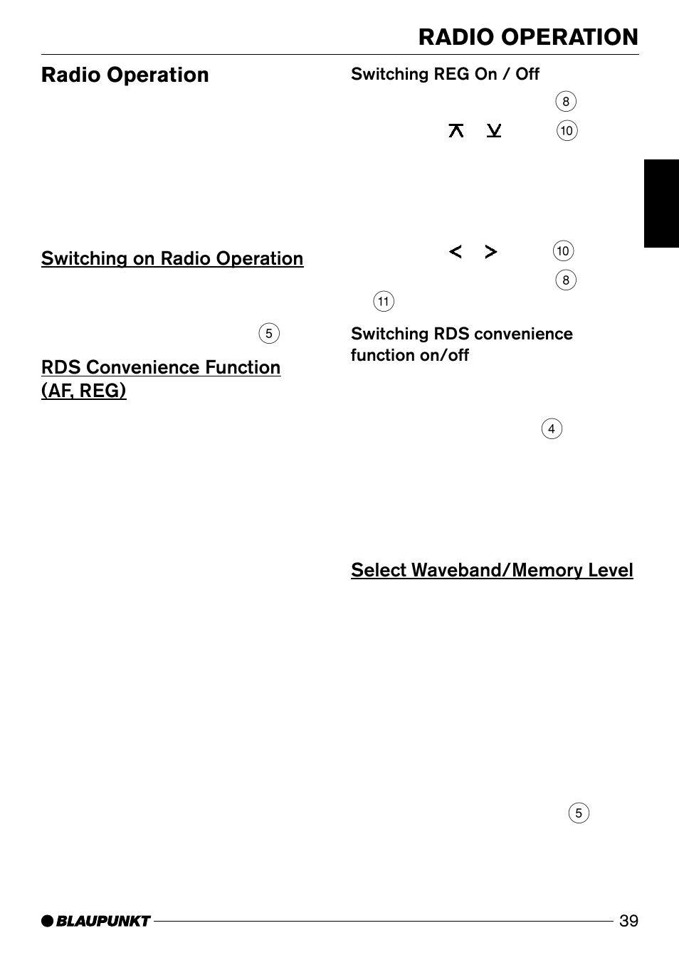 Radio operation, Switching on radio operation, Rds convenience function (af, reg) | Blaupunkt Verona C51 User Manual | Page 10 / 30