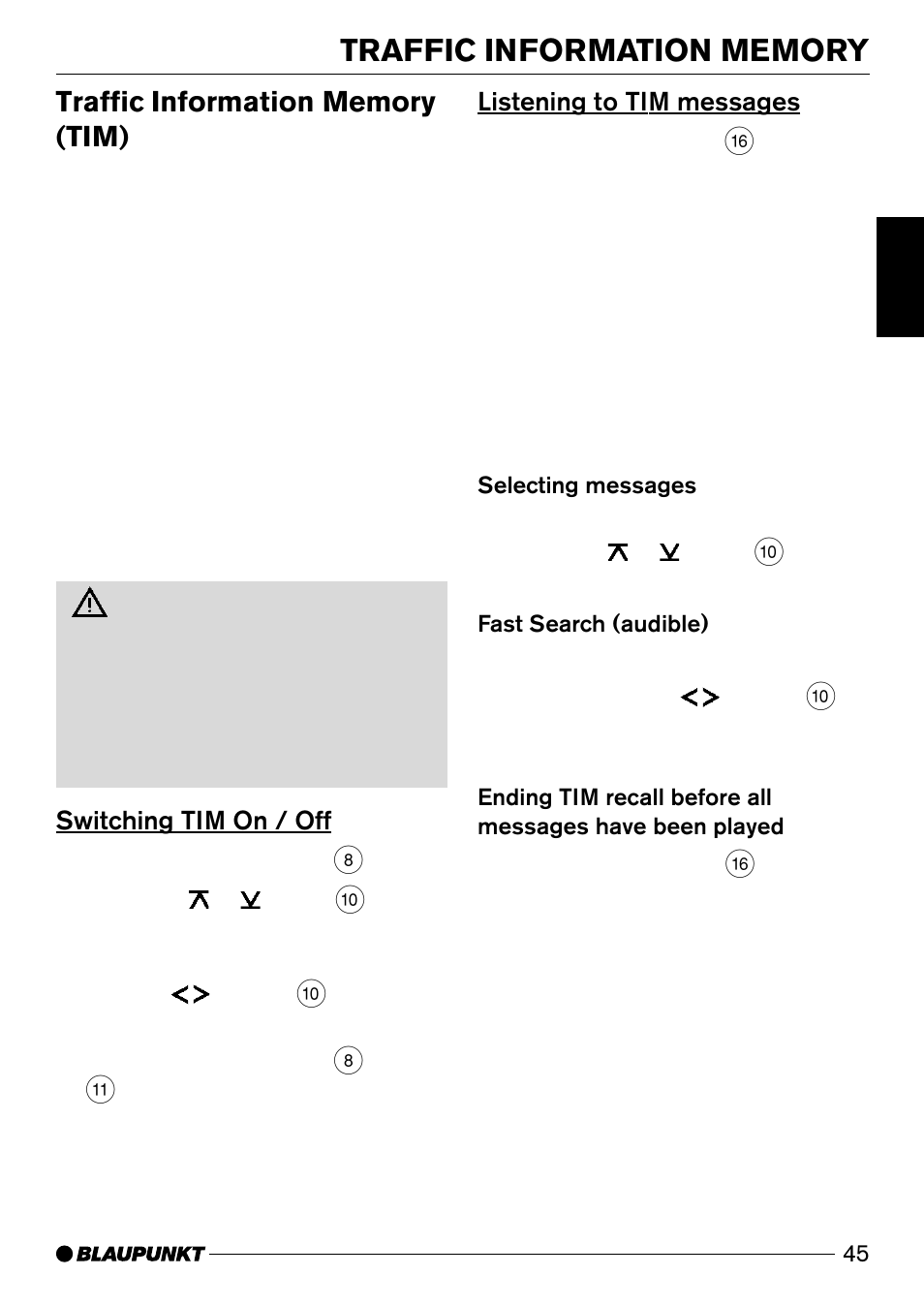 Switching tim on / off, Listening to tim messages | Blaupunkt Verona C51 User Manual | Page 16 / 30
