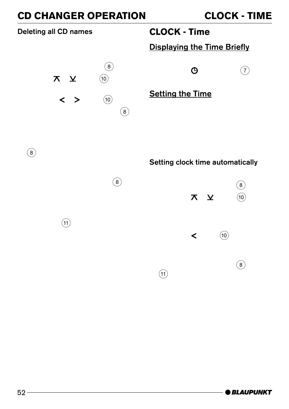 Clock - time, Cd changer operation | Blaupunkt Verona C51 User Manual | Page 23 / 30