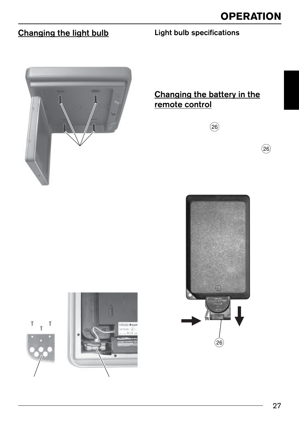 Changing the light bulb, Changing the battery in the remote control, Operation | Blaupunkt IVMR-9002 User Manual | Page 13 / 16