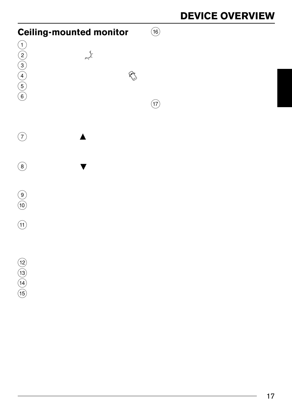 Ceiling-mounted monitor, Device overview | Blaupunkt IVMR-9002 User Manual | Page 3 / 16