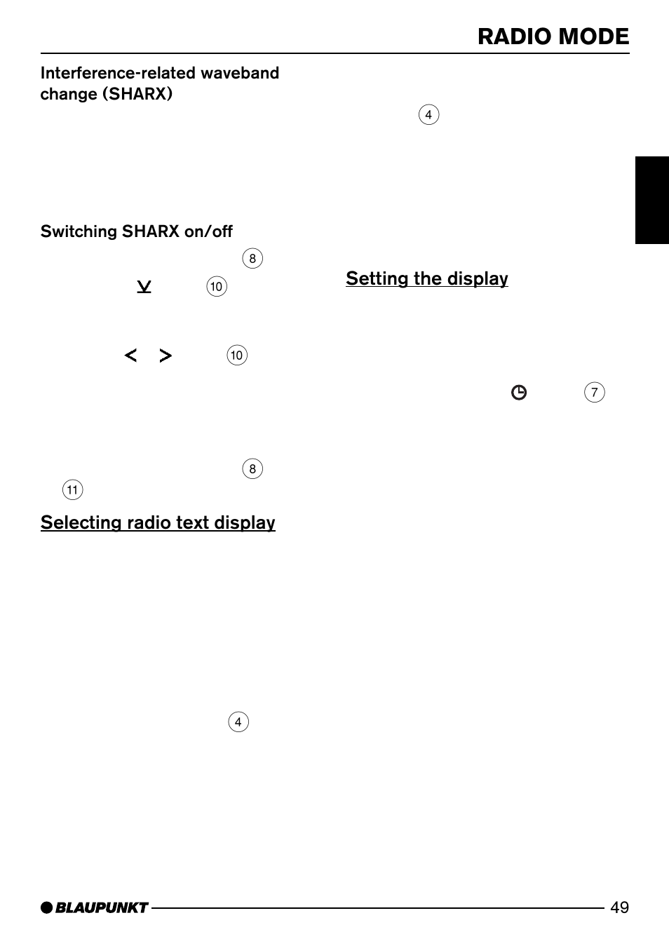 Radio mode, Selecting radio text display, Setting the display | Blaupunkt Acapulco MP52 User Manual | Page 15 / 37