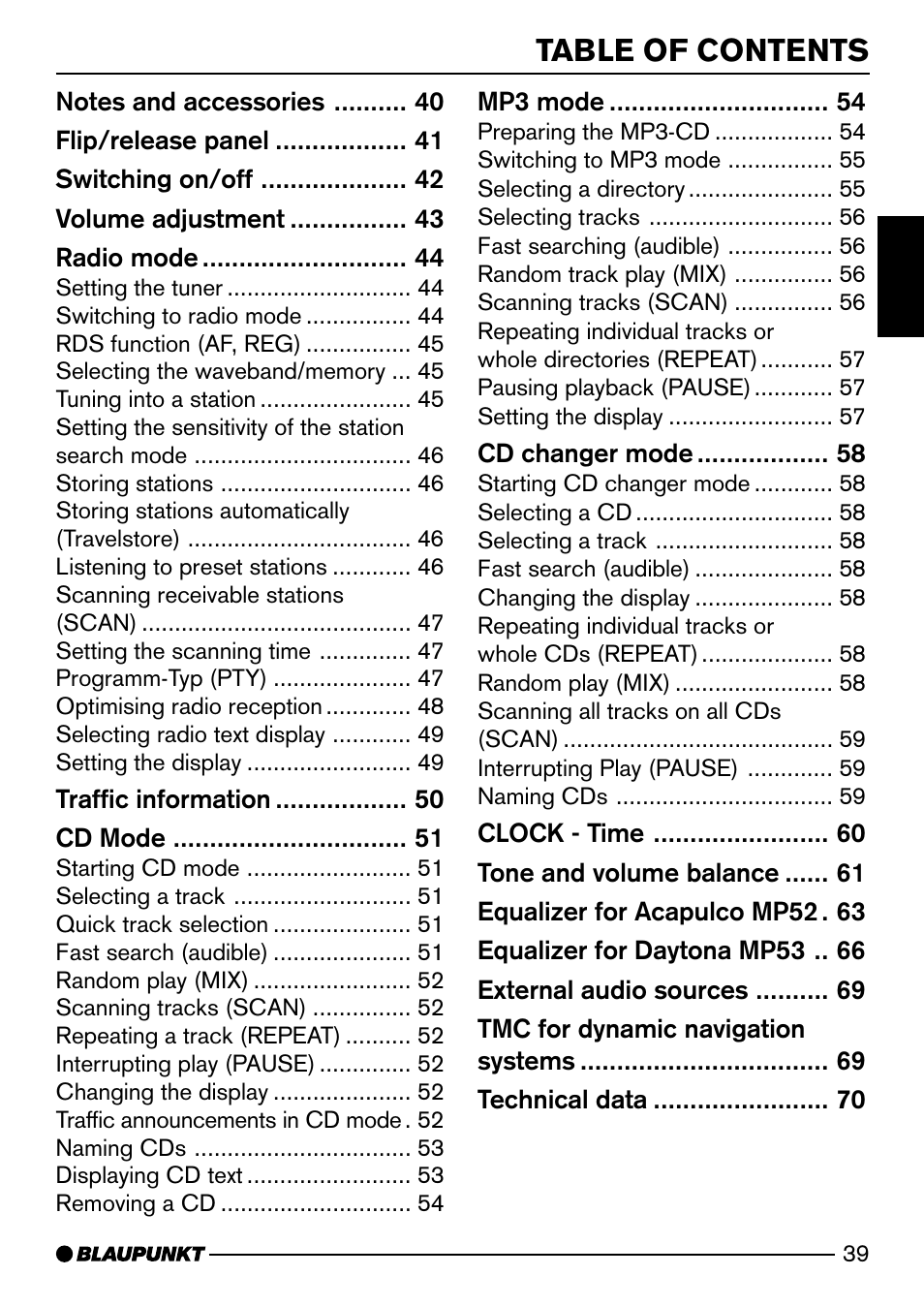 Blaupunkt Acapulco MP52 User Manual | Page 5 / 37