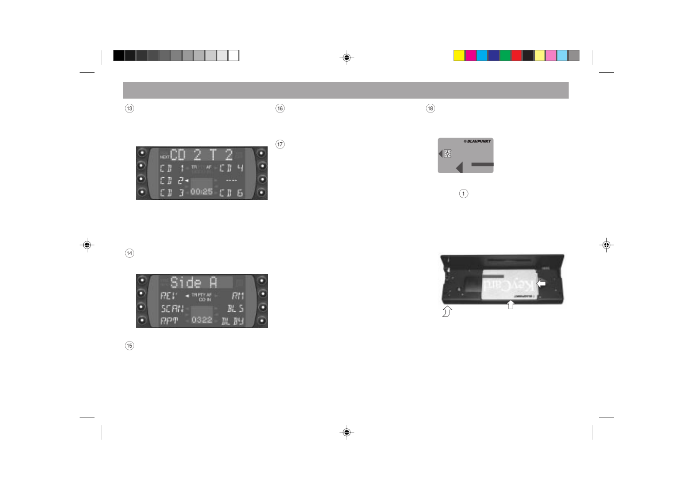 Keycard, Quick reference | Blaupunkt FRANKFURT RCM 169 User Manual | Page 13 / 52