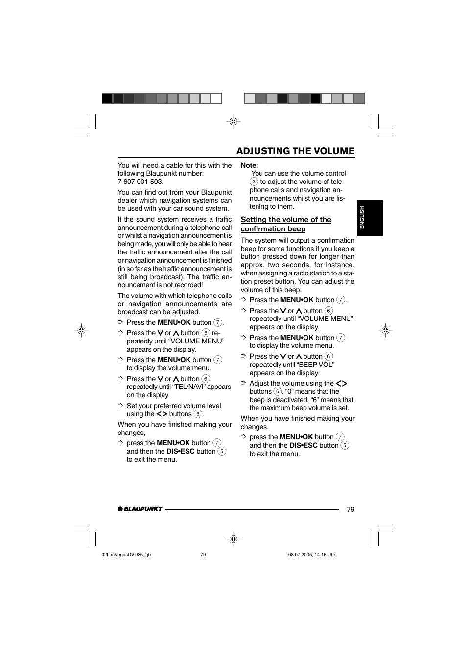 Adjusting the volume | Blaupunkt LAS VEGAS 7 645 650 310 User Manual | Page 14 / 72