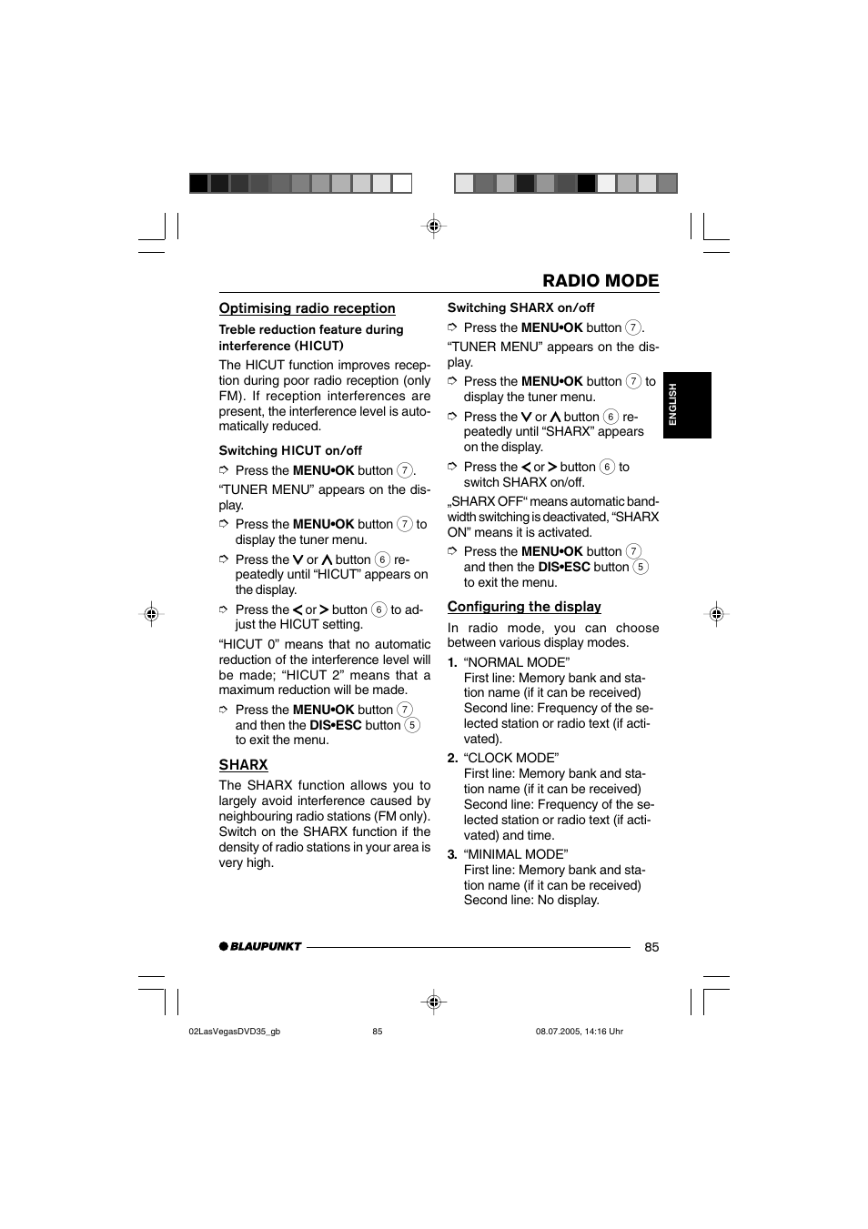 Radio mode | Blaupunkt LAS VEGAS 7 645 650 310 User Manual | Page 20 / 72