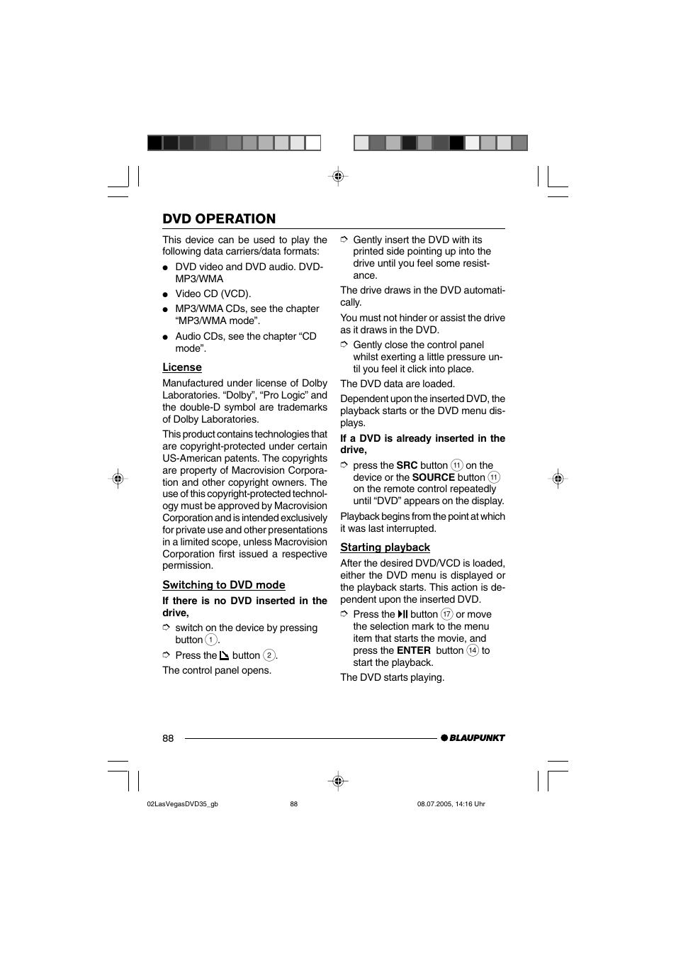 Dvd operation | Blaupunkt LAS VEGAS 7 645 650 310 User Manual | Page 23 / 72